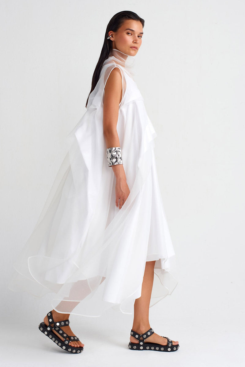 Nu Pleated Organza Dress Off White