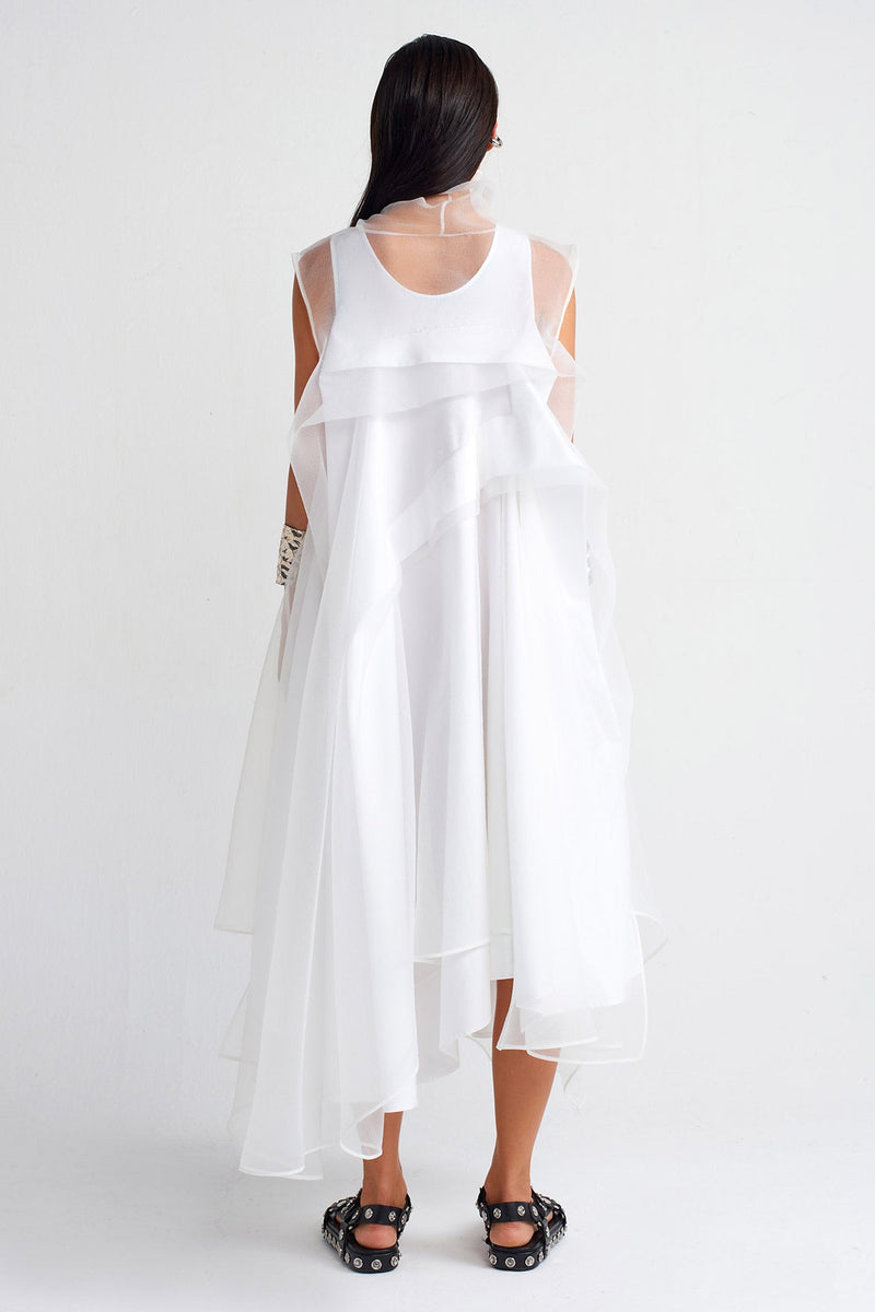 Nu Pleated Organza Dress Off White