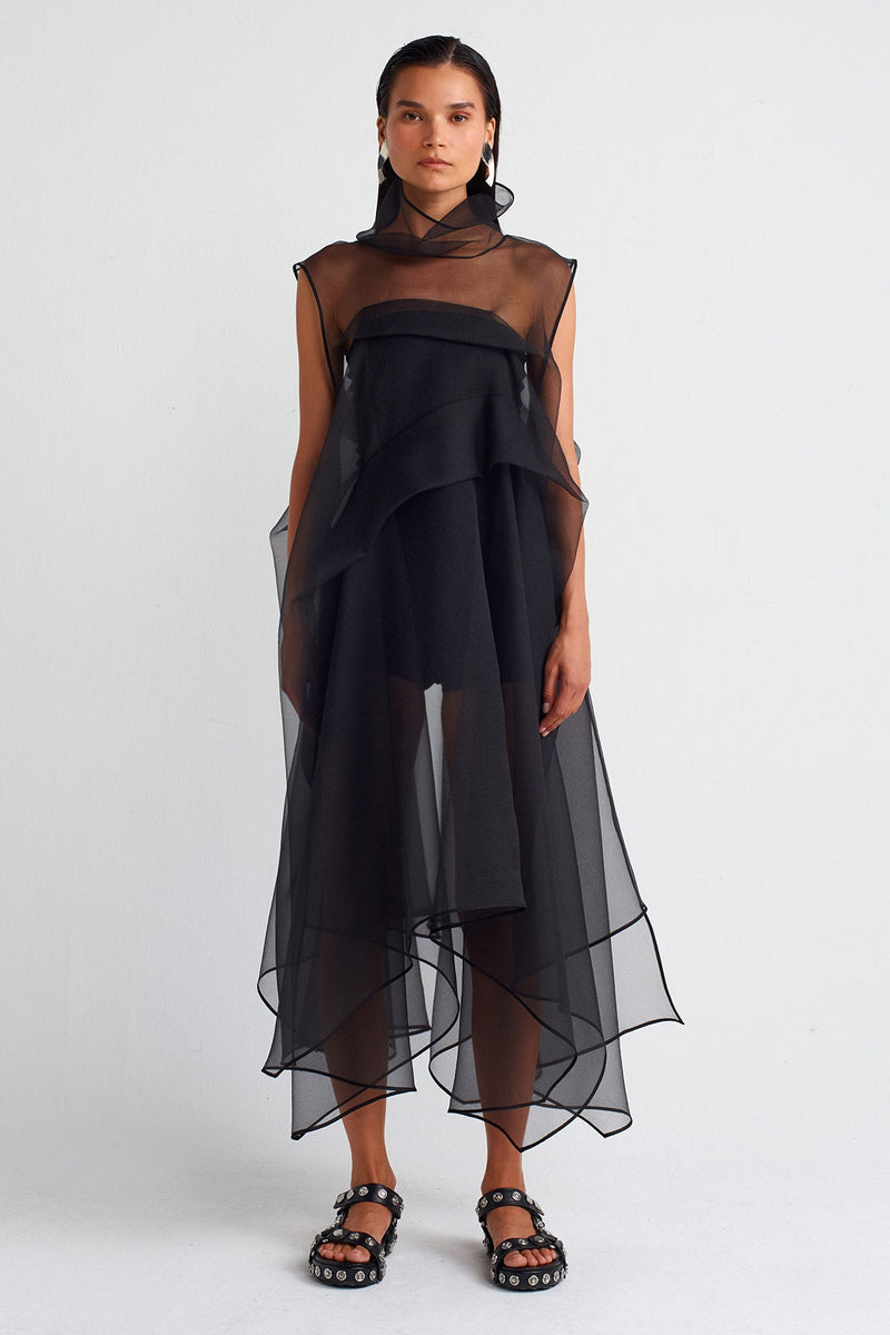 Nu Pleated Organza Dress Black