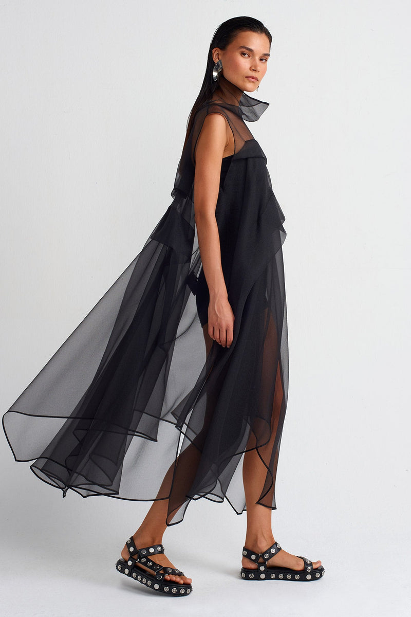 Nu Pleated Organza Dress Black