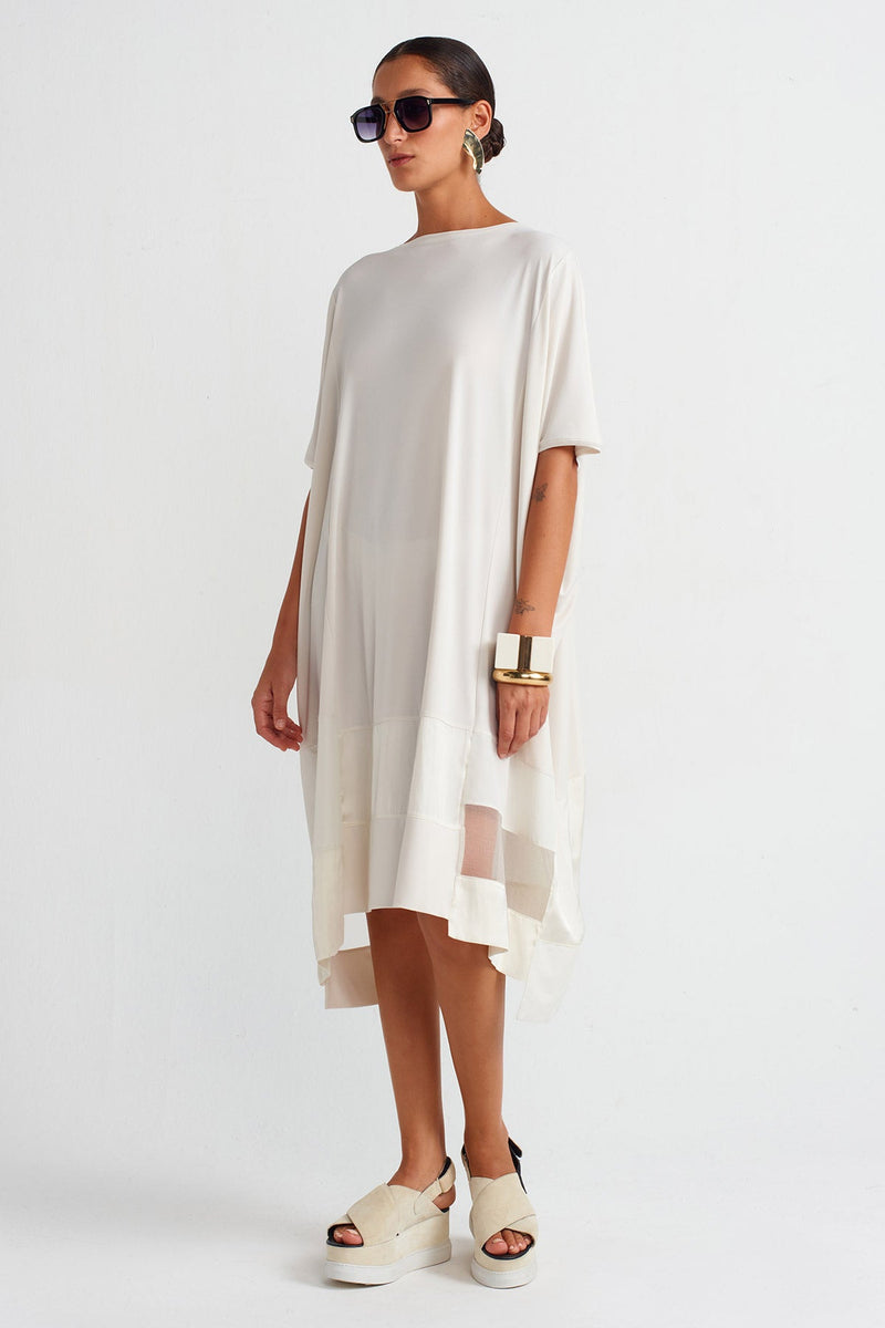 Nu Organza And Taffeta Striped Jersey Dress Ecru