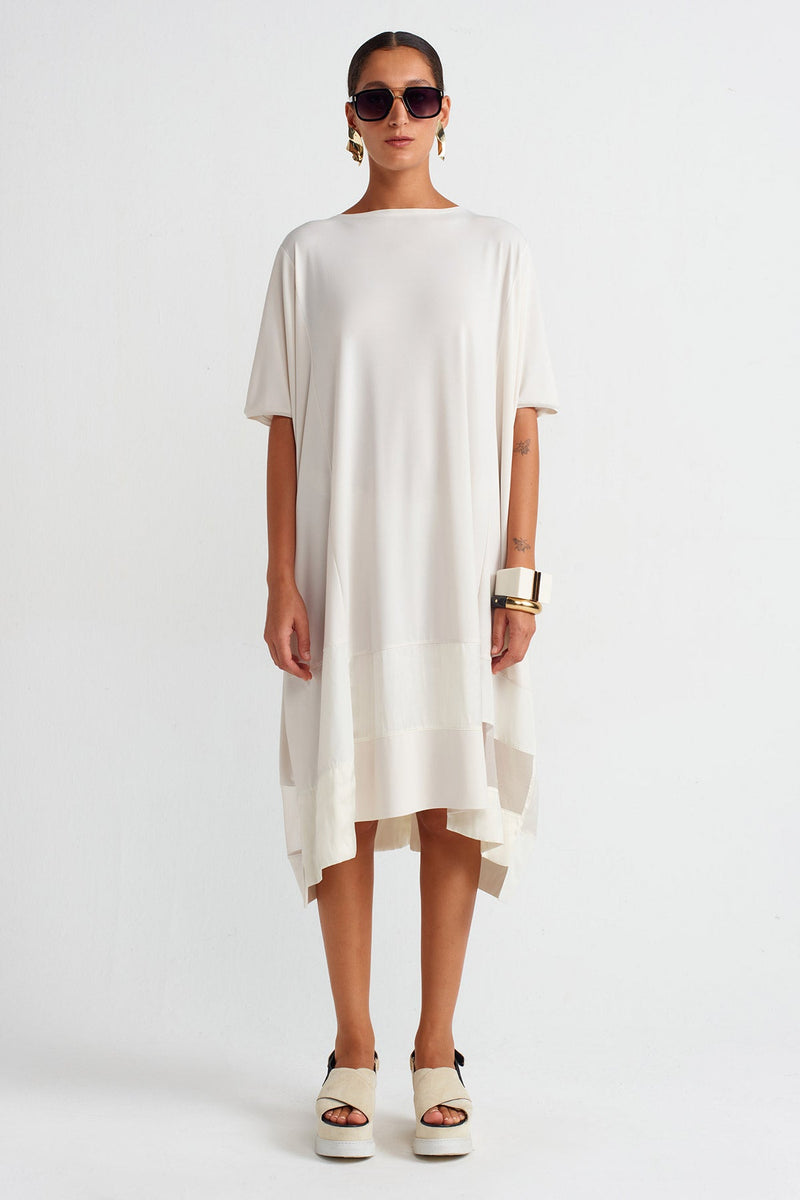 Nu Organza And Taffeta Striped Jersey Dress Ecru