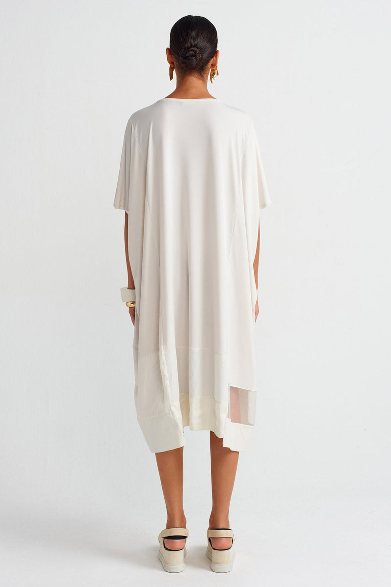 Nu Organza And Taffeta Striped Jersey Dress Ecru