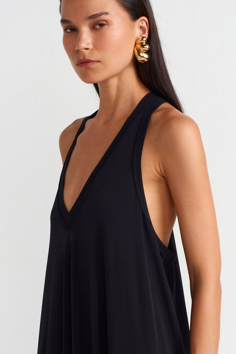 Nu V-Neck Draped Jersey Maxi Dress Black