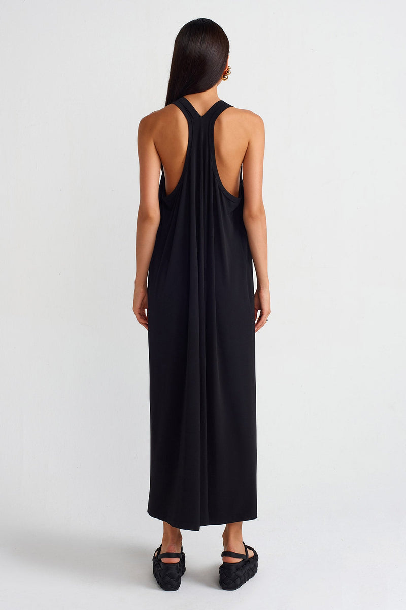 Nu V-Neck Draped Jersey Maxi Dress Black