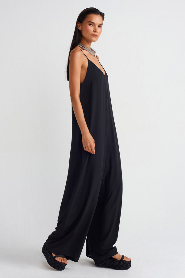 Nu Thin Strapped Elegant Chiffon Jumpsuit Black