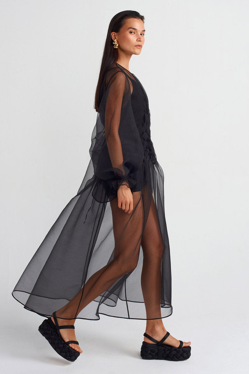 Nu Drawstring Front Organza Dress Black