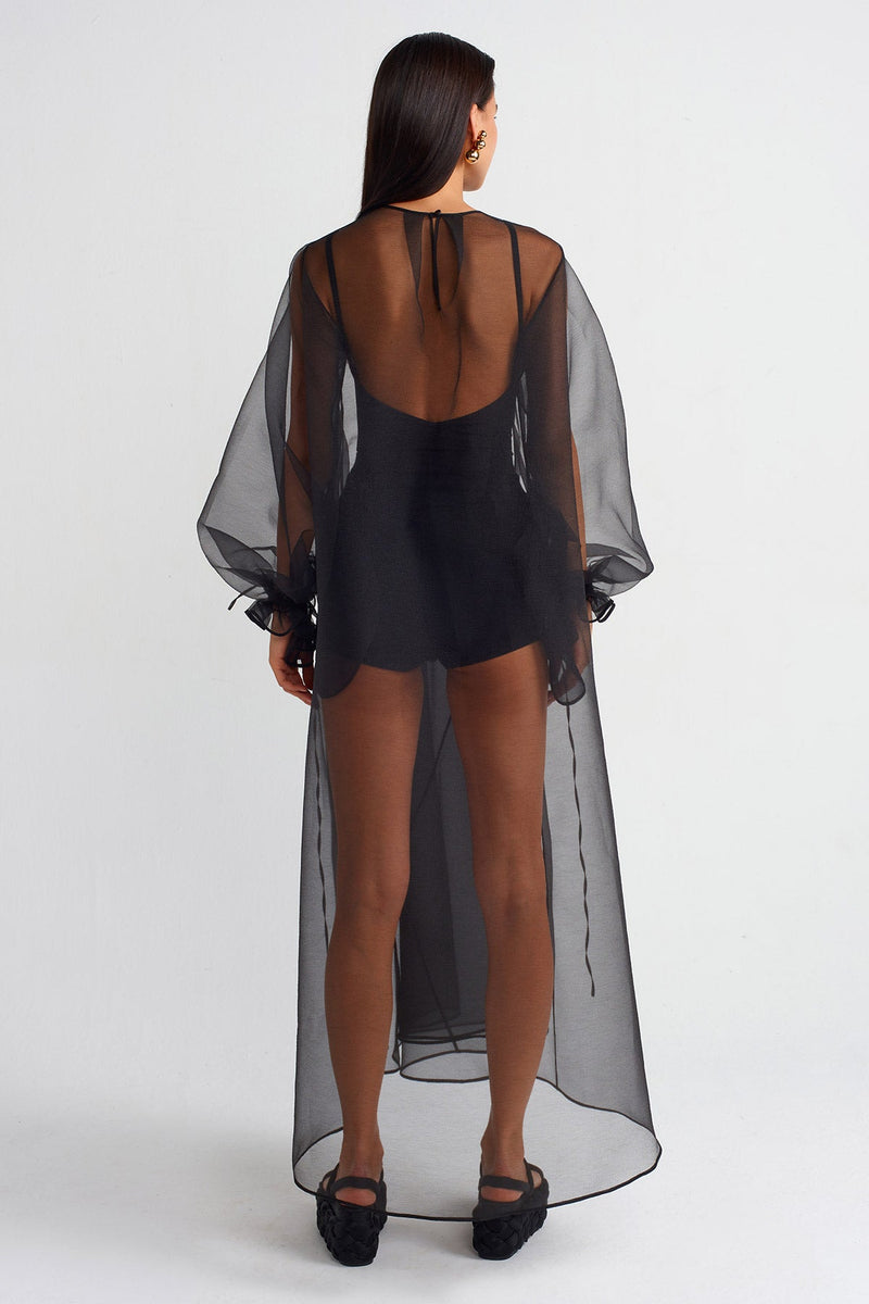 Nu Drawstring Front Organza Dress Black