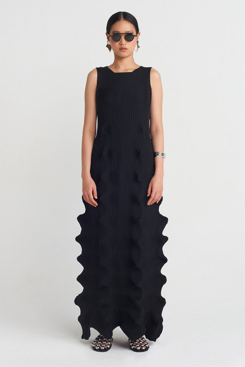 Nu Origami Knit Maxi Dress Black