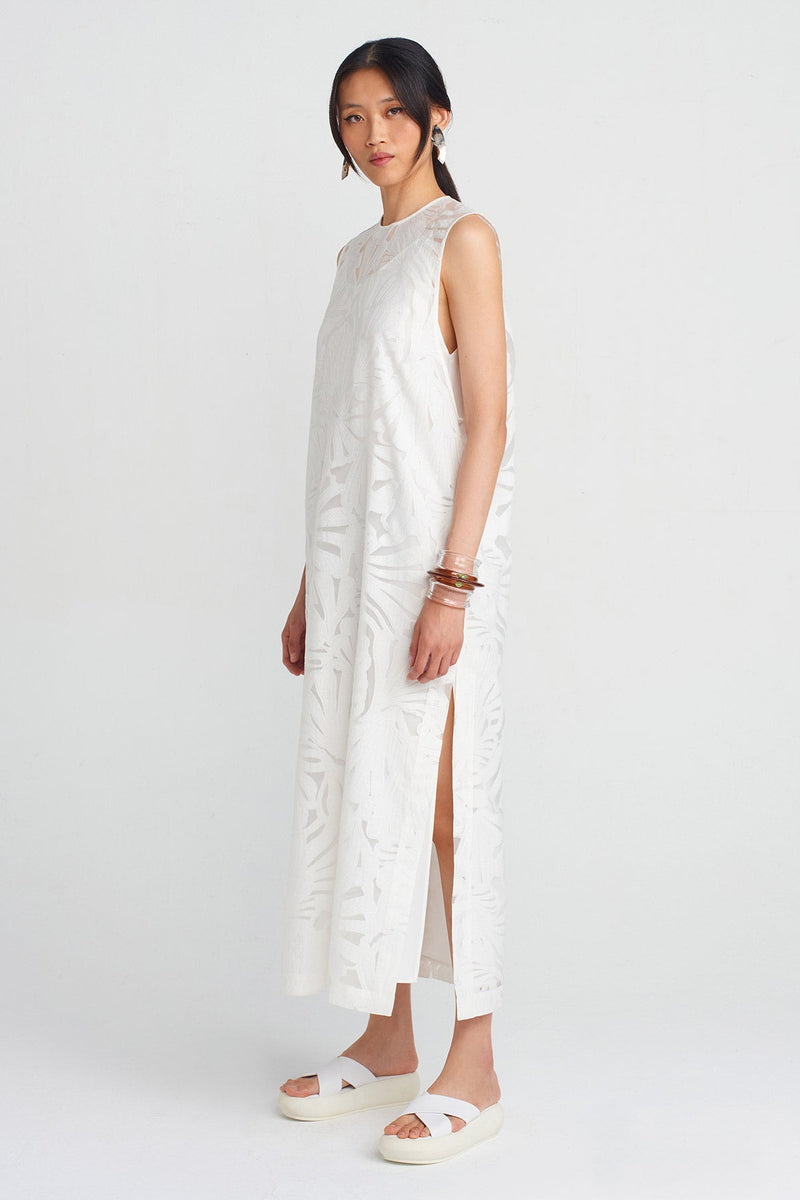 Nu Jacquard Pattern Organza Dress Off White