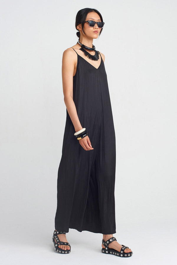 Nu Slim Strap Satin Jumpsuit Black