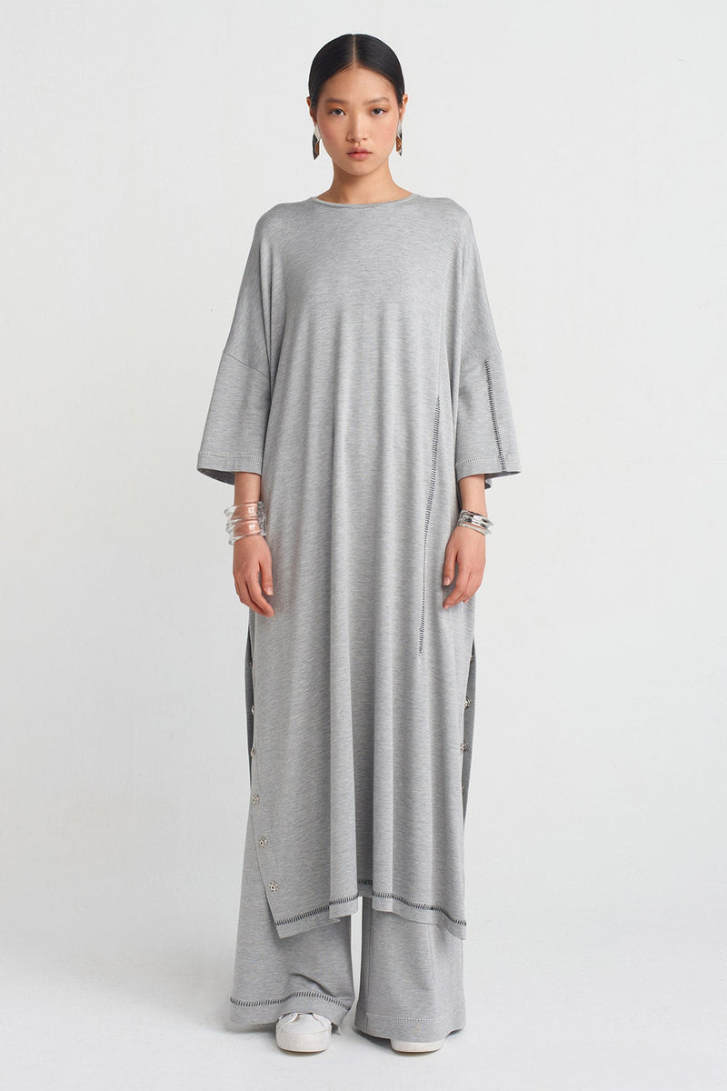 Nu Side Snap Detail Tunic Dress Grey Melange