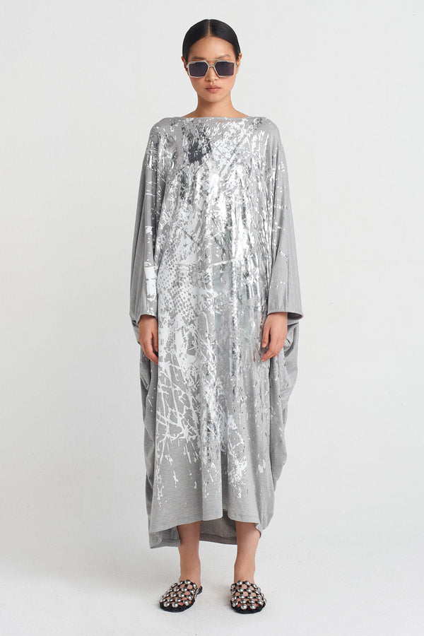 Nu Silver Print Dress Grey Melange