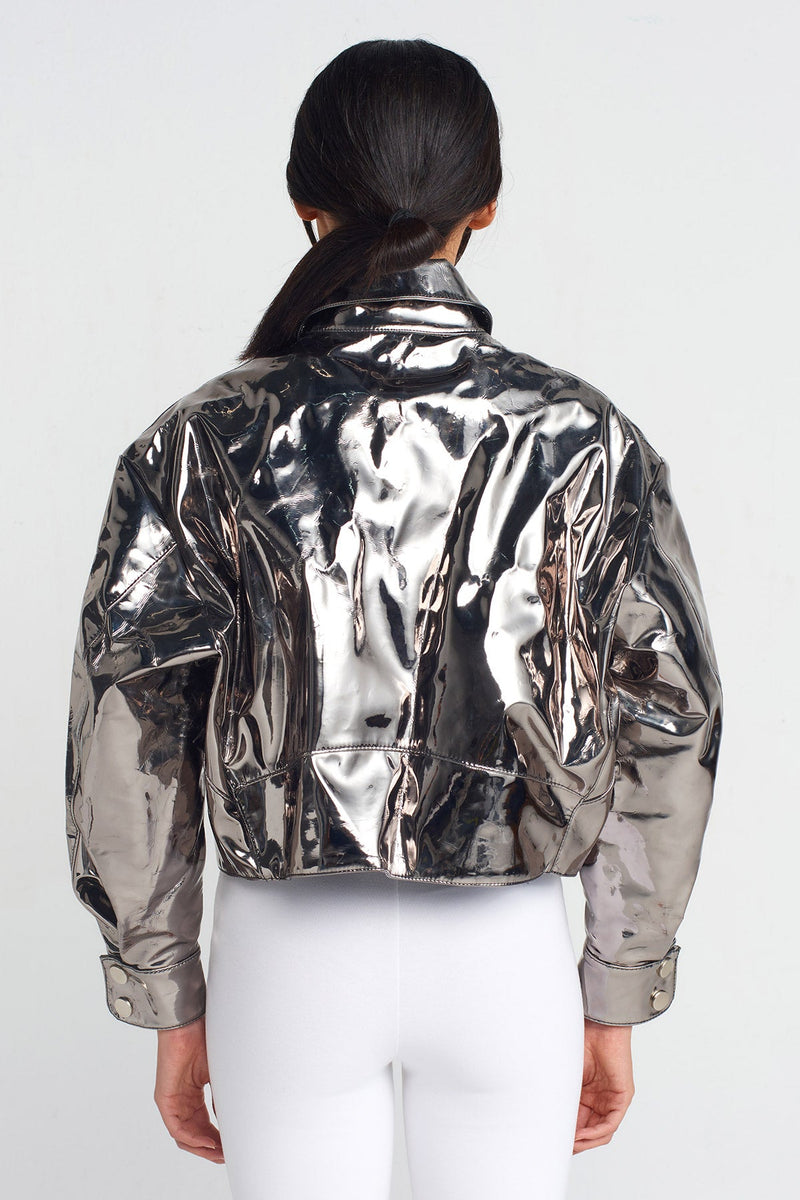 Nu Window Detail Metallic Jacket Silver