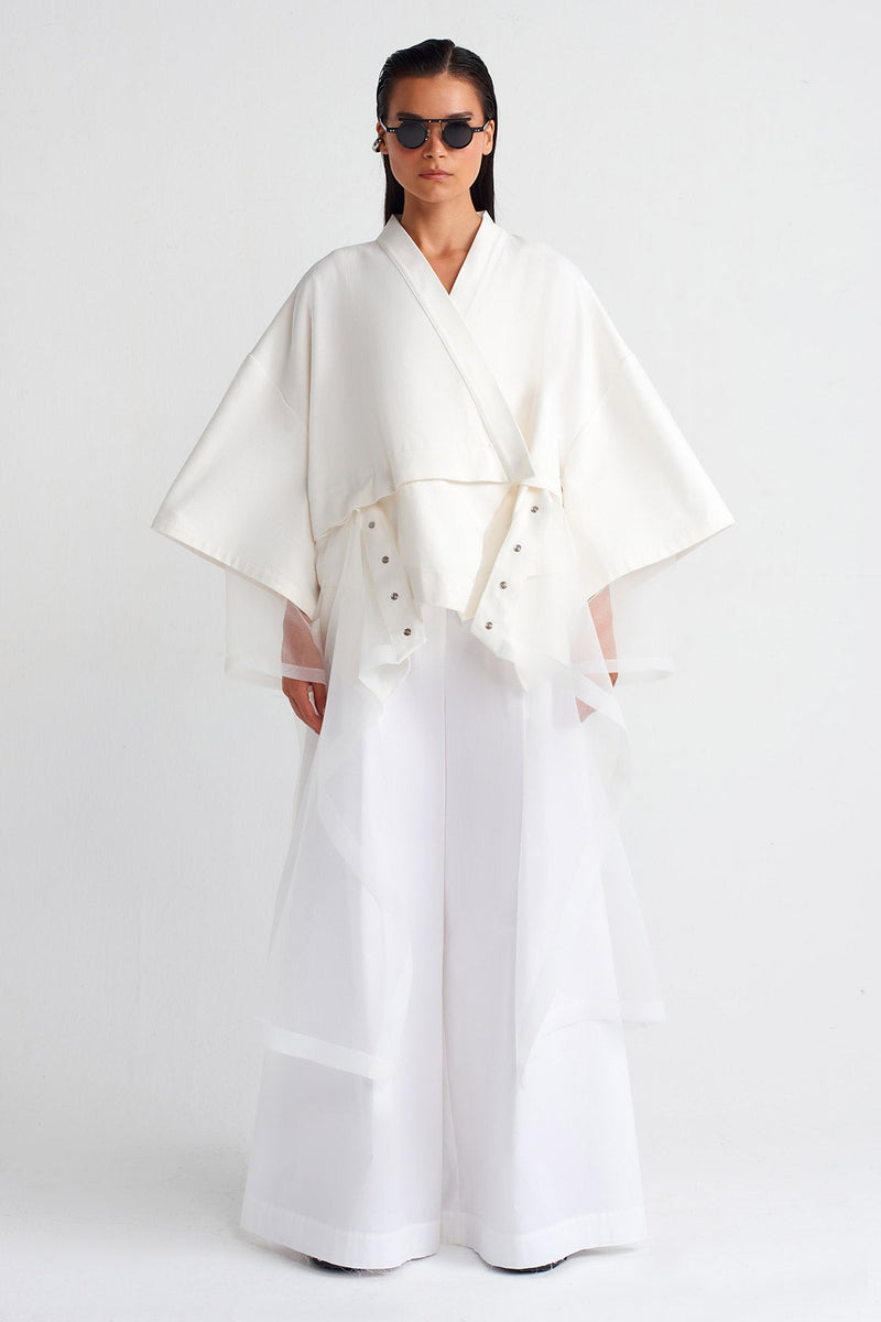Nu Organza Detailed Kimono Off White