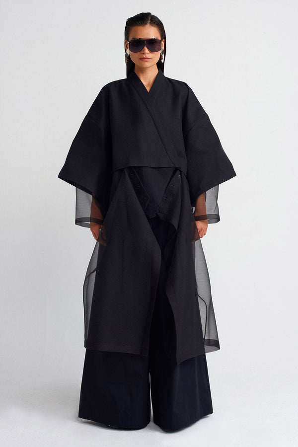 Nu Organza Detailed Kimono Black