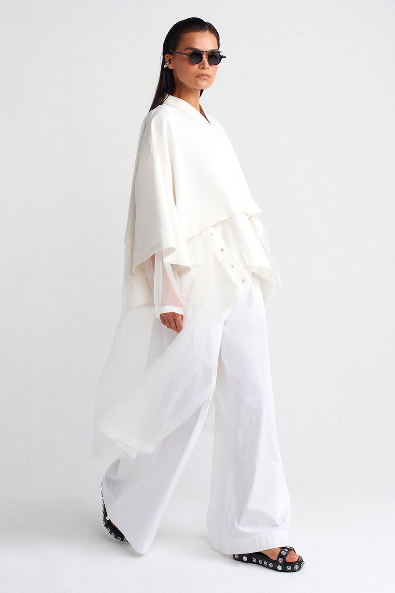 Nu Organza Detailed Kimono Off White