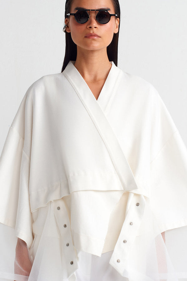 Nu Organza Detailed Kimono Off White