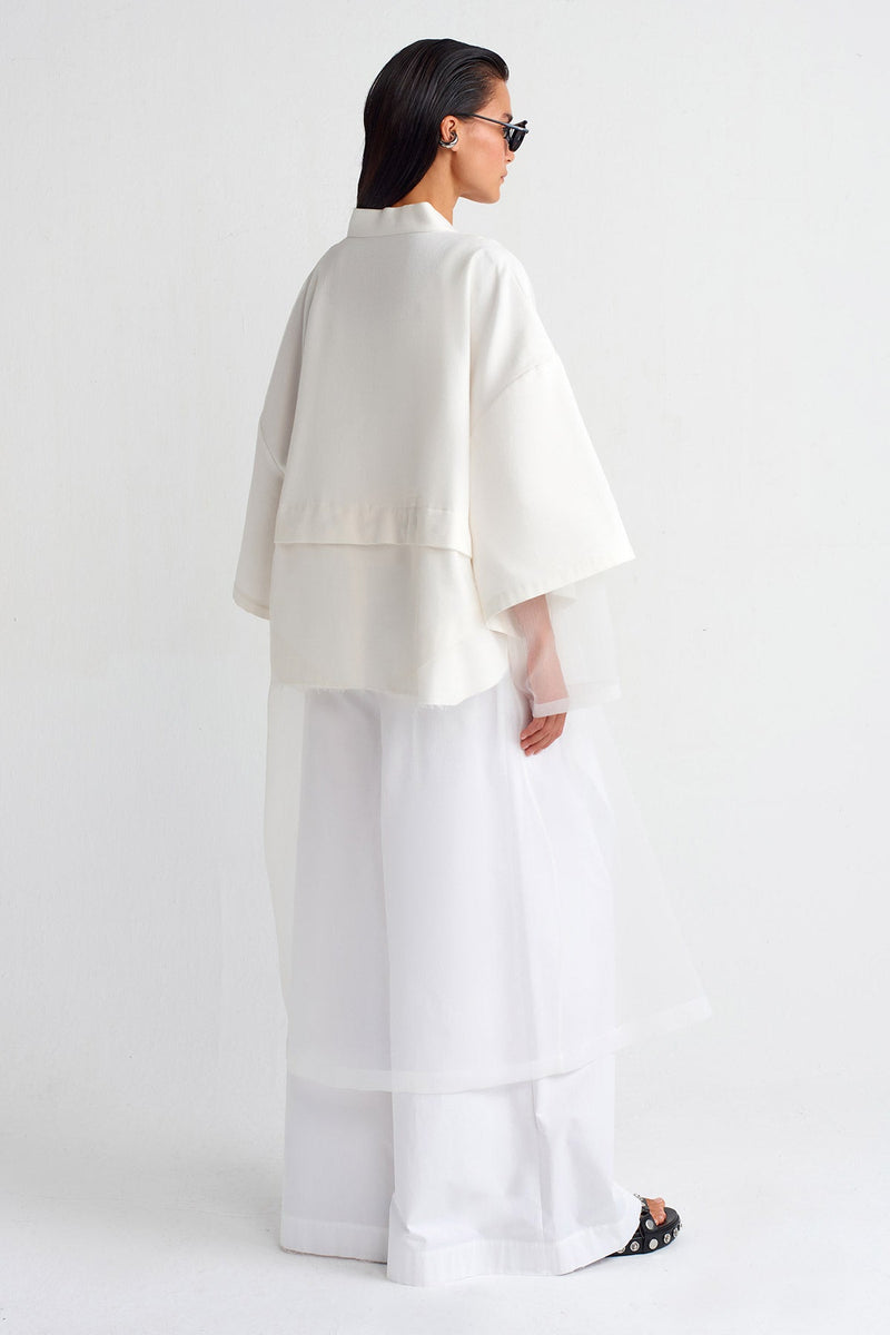 Nu Organza Detailed Kimono Off White