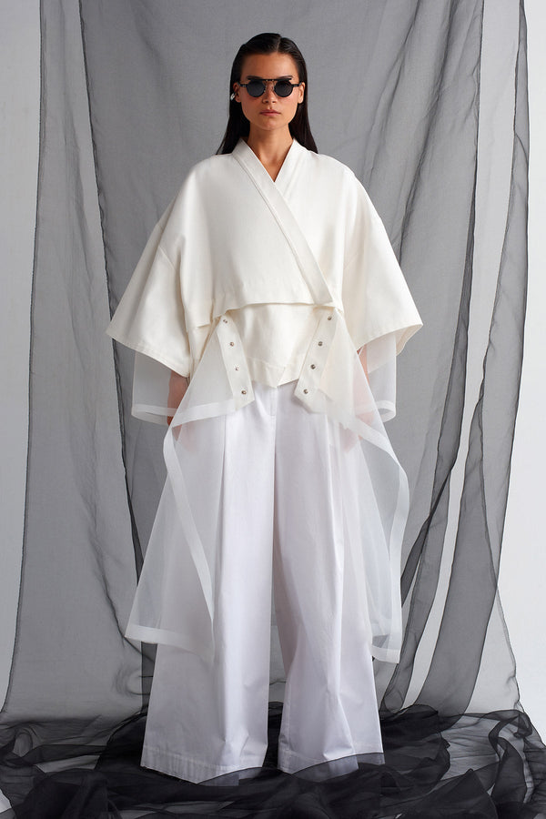 Nu Organza Detailed Kimono Off White