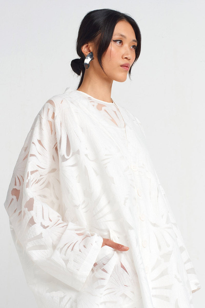 Nu Jacquard Pattern Organza Jacket Off White