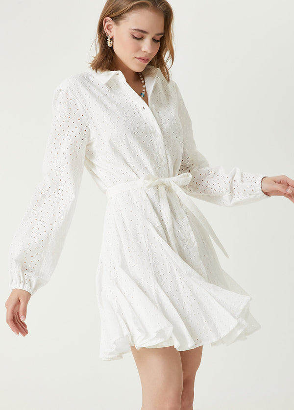 Beymen Club Embroidered Mini Shirt Dress Off White