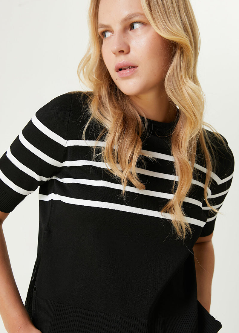 Beymen Club Striped Short Sleeve Sweater Black&White