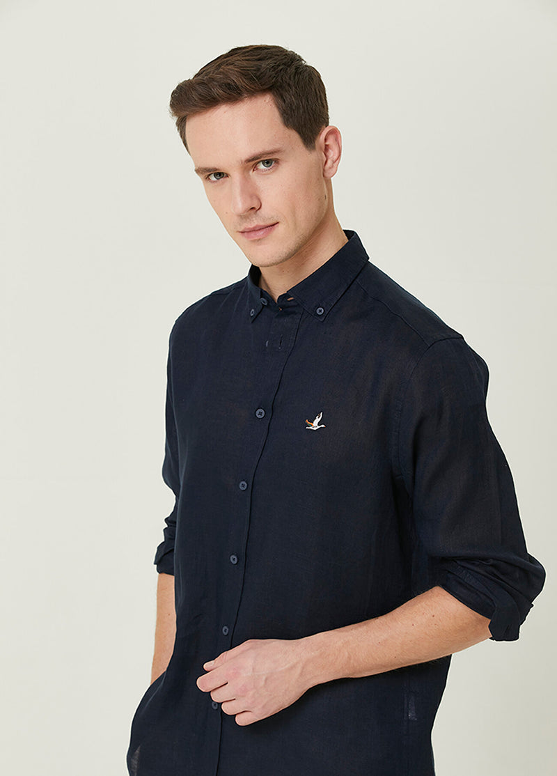 Beymen Club Men Comfort Fit Linen Shirt Navy