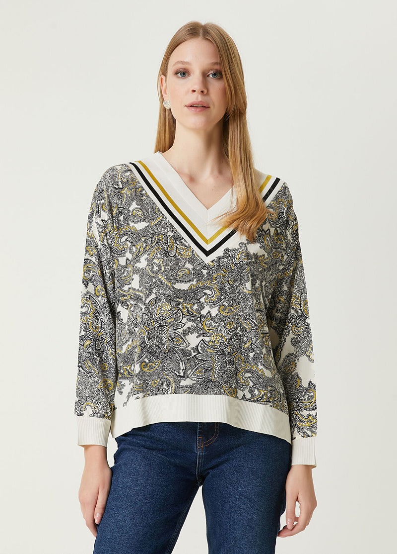 Beymen Club Paisley Patterned Sweater Ecru