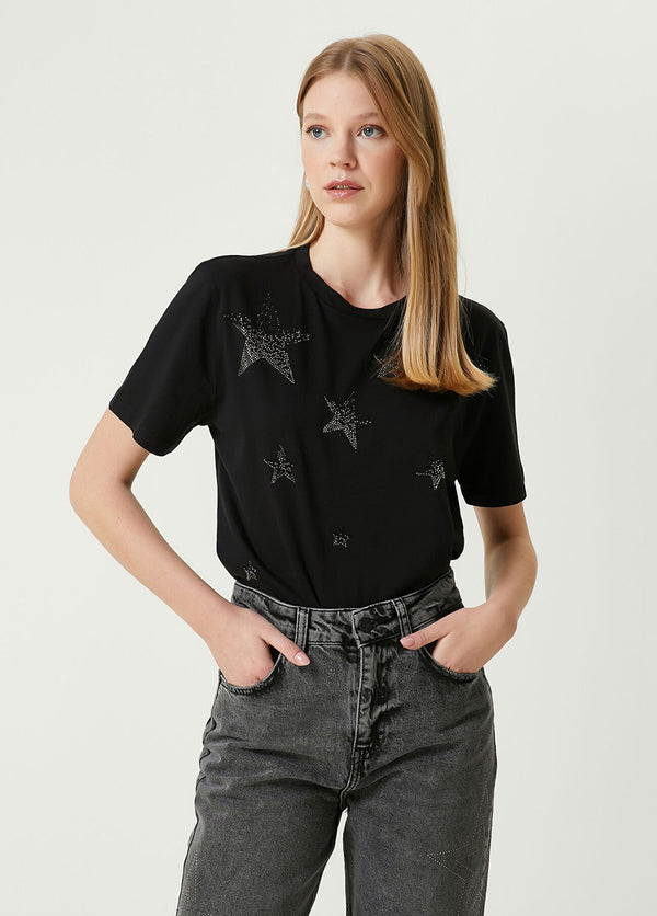 Beymen Club Star Hotfix Detailed T-Shirt Black