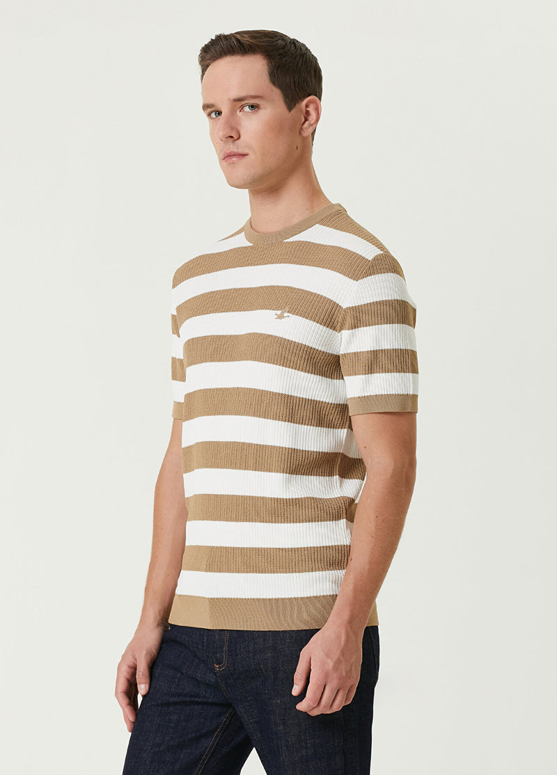 Beymen Club Men Striped Short Sleeve Sweater Camel