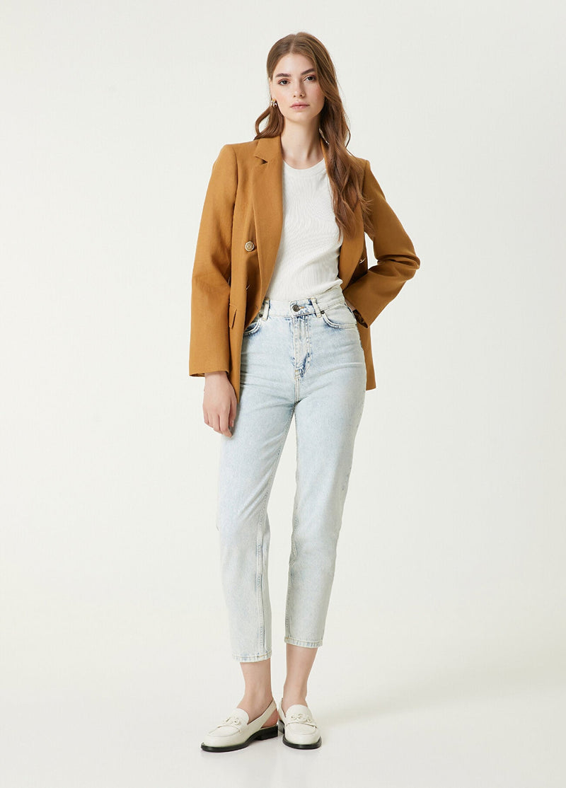 Beymen Club Double Breasted Linen Blazer Camel