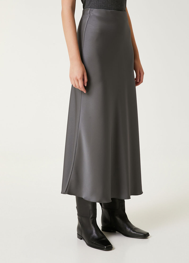 Beymen Club Midi Satin A-Line Skirt Grey