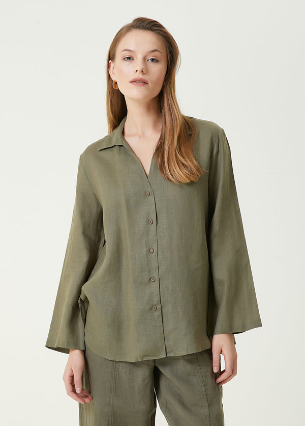 Beymen Club Solid Linen Shirt Light Khaki