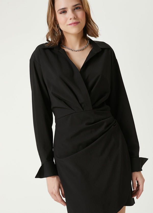 Beymen Club V-Neck Wrap Mini Dress Black