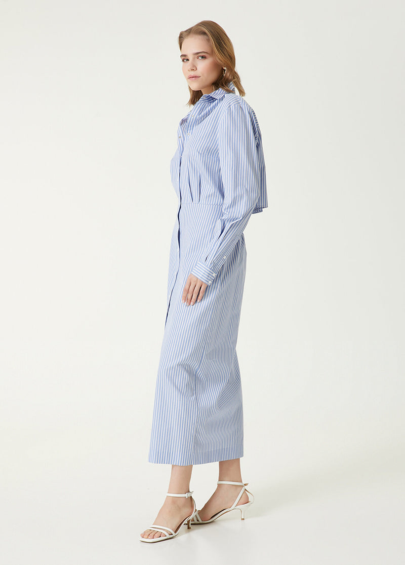 Beymen Club Stripe Pattern Long Shirt Dress Blue