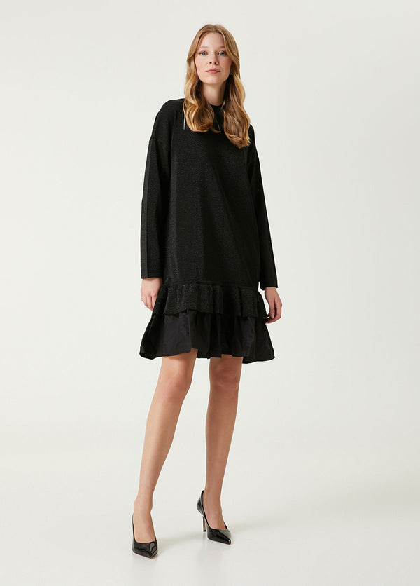 Beymen Club Taffeta Skirt Mini Knit Dress Black