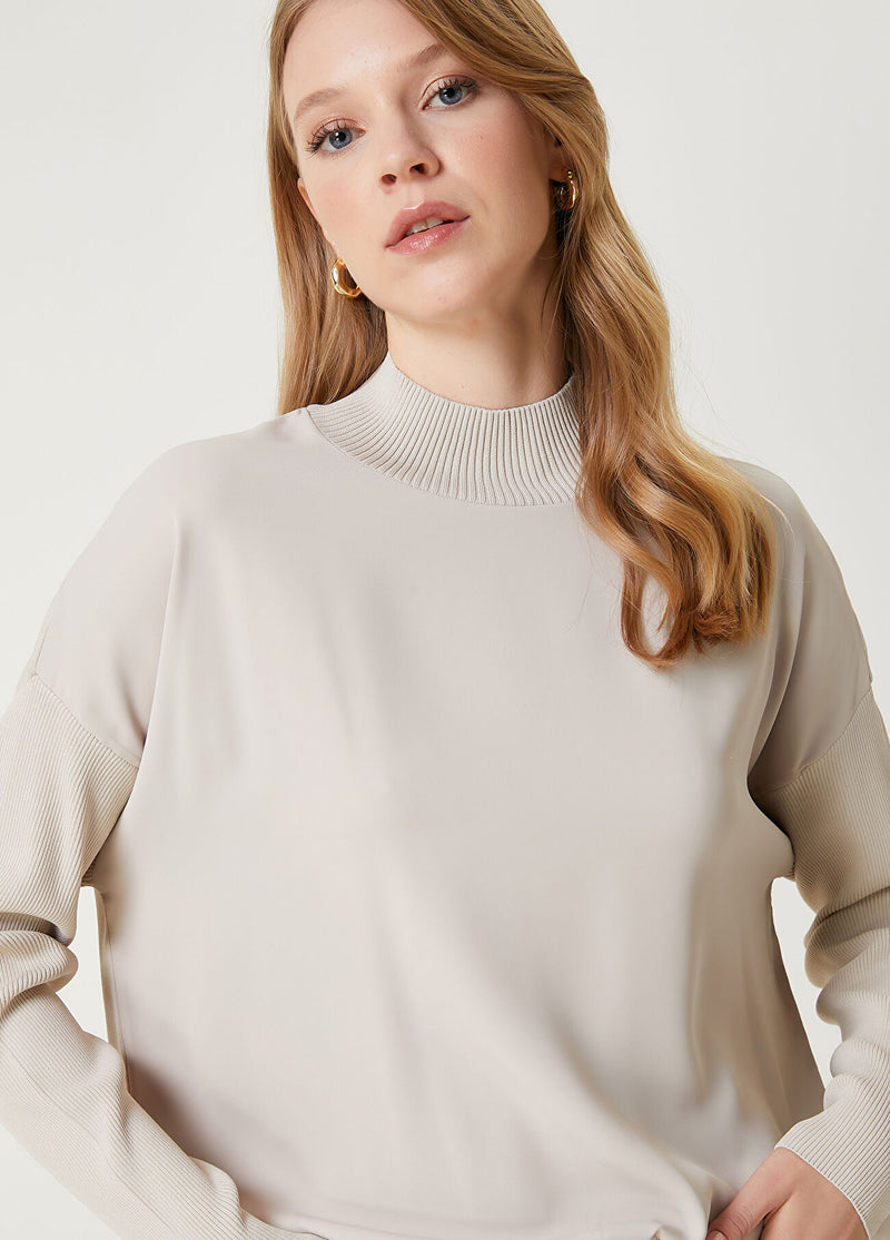 Beymen Club Beige Satin Inserted Sweater Beige