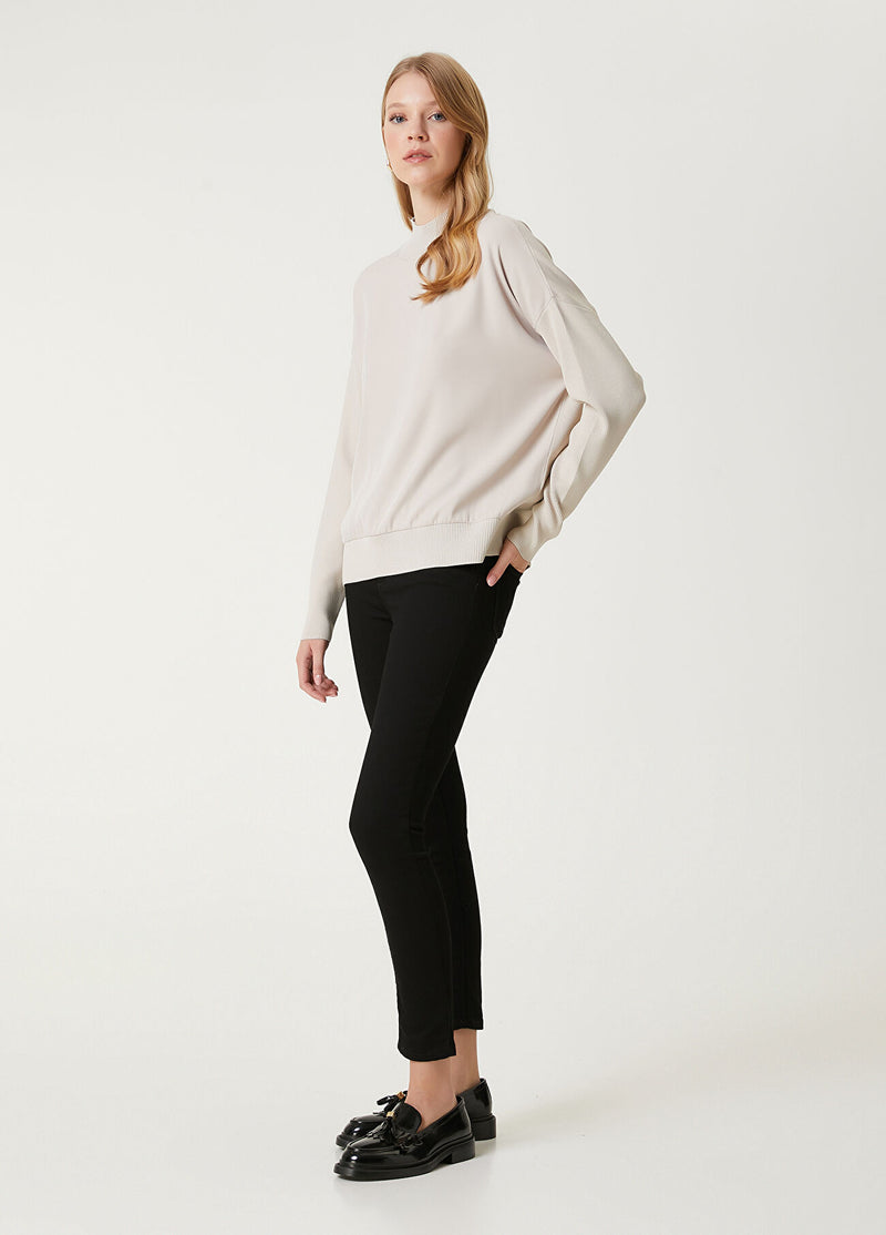 Beymen Club Beige Satin Inserted Sweater Beige