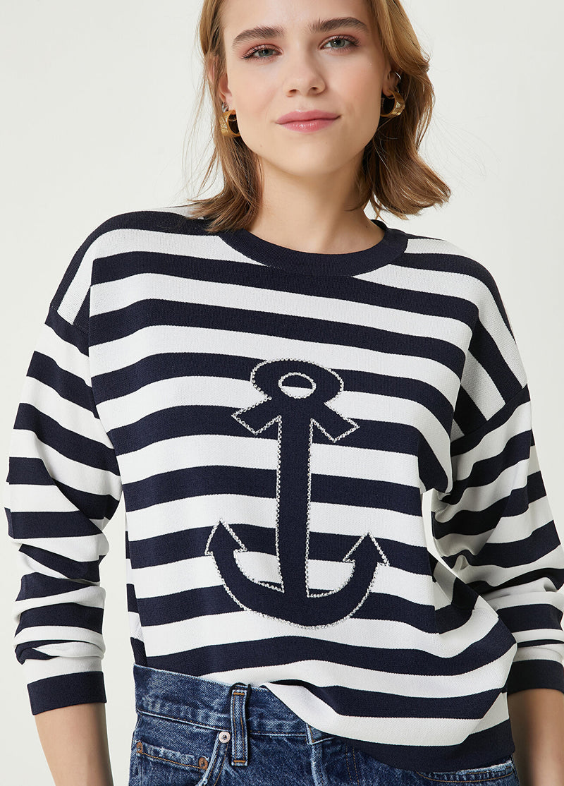 Beymen Club Anchor Detail Striped Sweater Navy-White