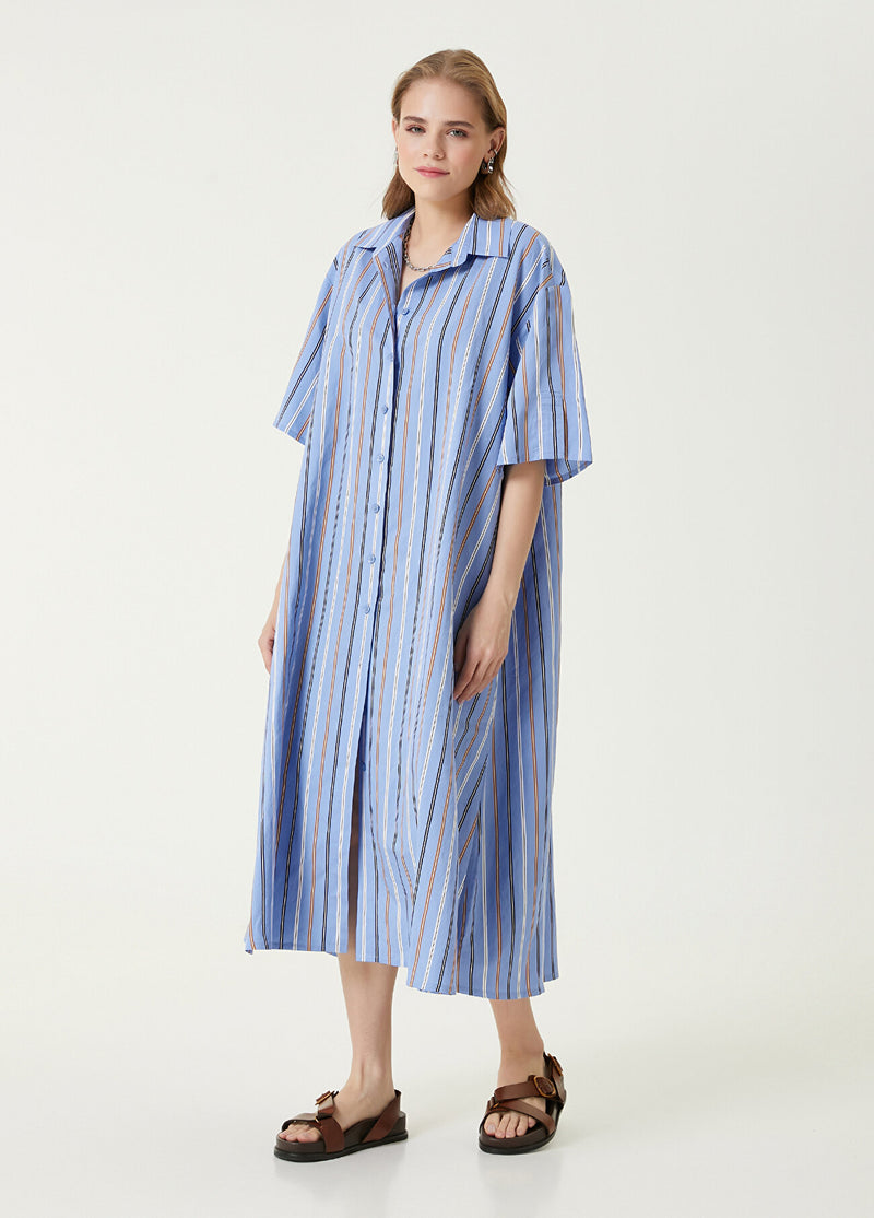 Beymen Club Striped Midi Shirt Dress Blue