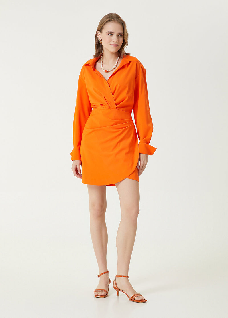 Beymen Club Wrap Detail Mini Shirt Dress Orange