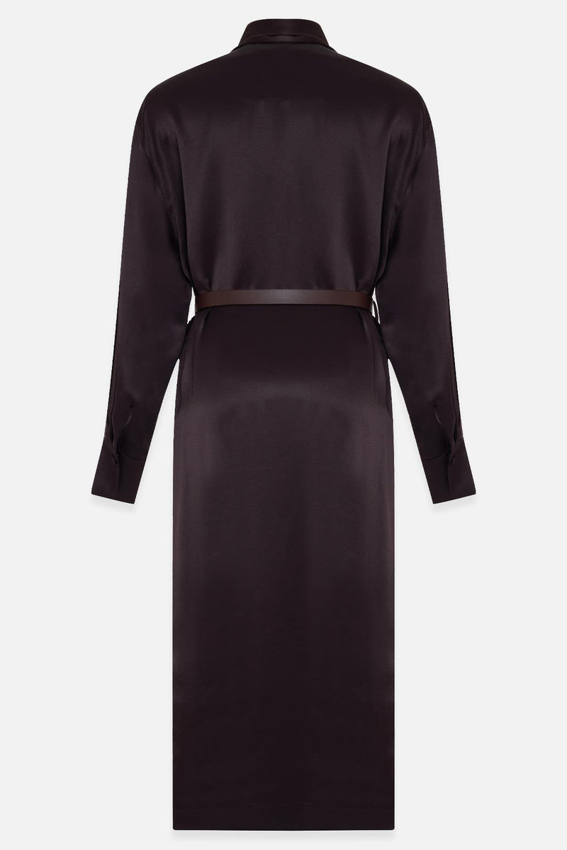 Setre Neck Detailed Waist Belted Dress Burgundy