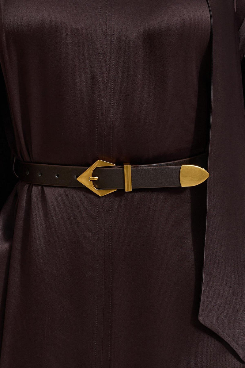 Setre Neck Detailed Waist Belted Dress Burgundy