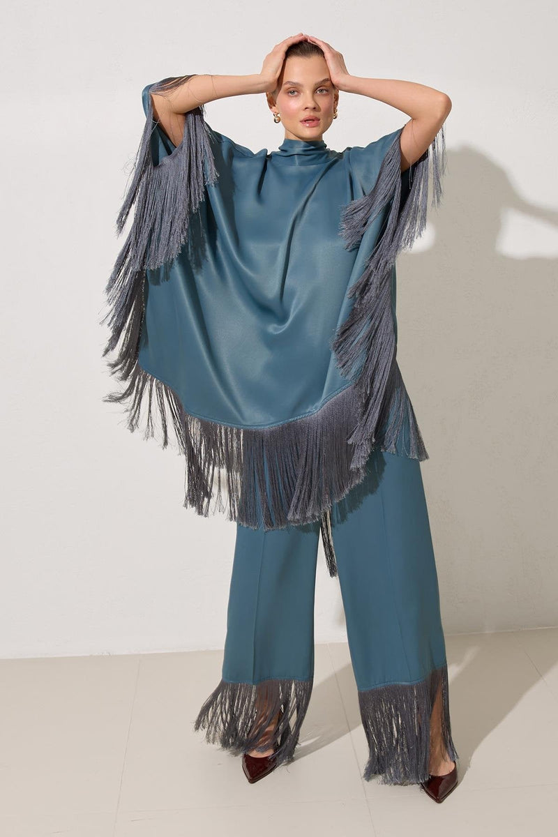 Setre Tassel Detailed Blouse And Trousers Set Crystal