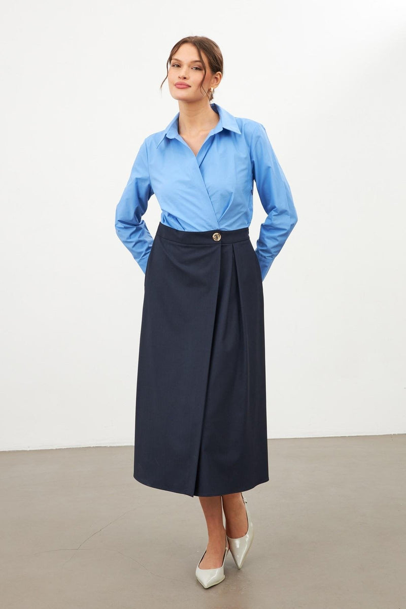 Setre Two-Toned Midi Dress Navy Blue-Blue