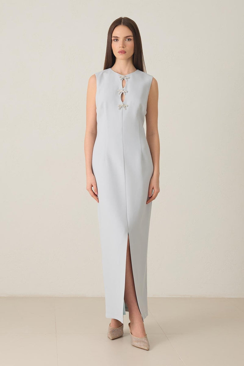 Setre Low-Cut Bow Detail Sleeveless Dress Light Grey