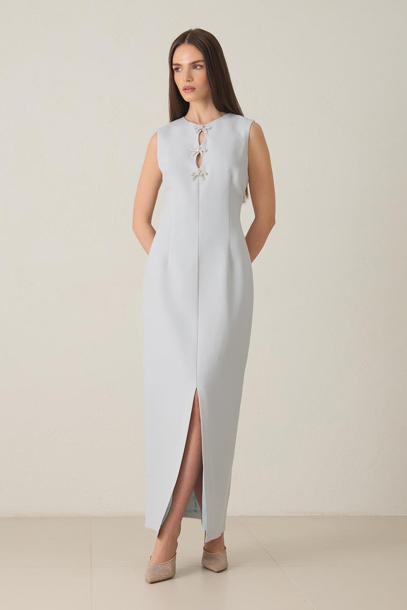 Setre Low-Cut Bow Detail Sleeveless Dress Light Grey