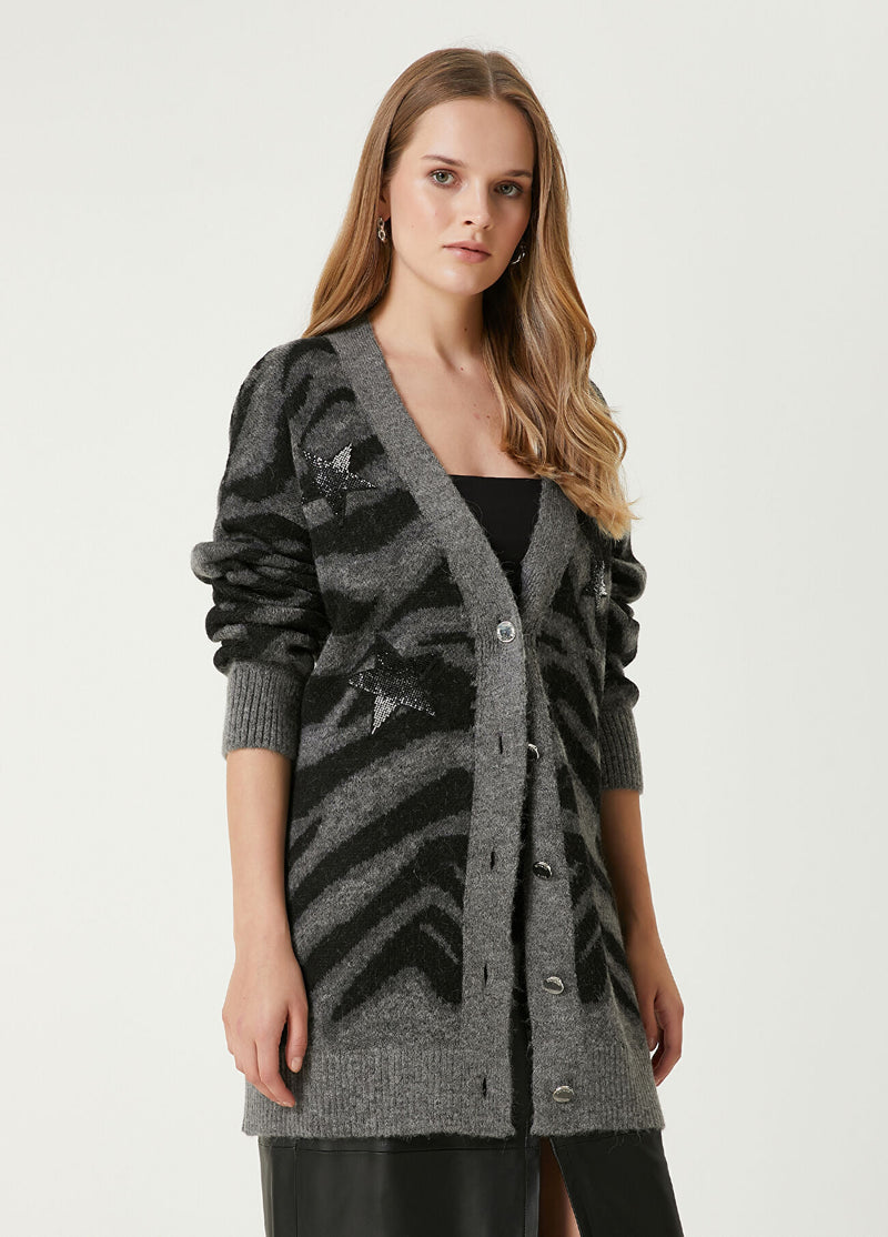 Beymen Club Zebra Jacquard Cardigan Anthracite