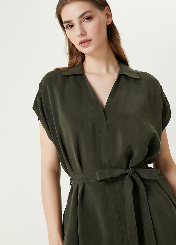 Beymen Club Cupro Belted Mini Dress Khaki